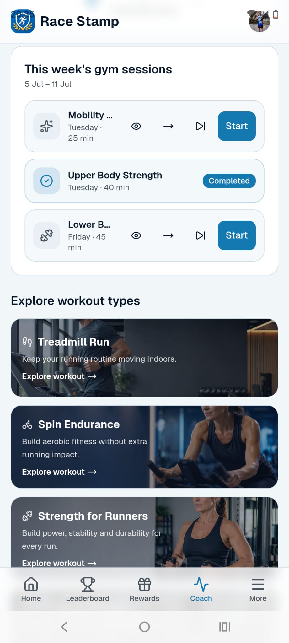 Race Stamp gym sessions and workout types for runners